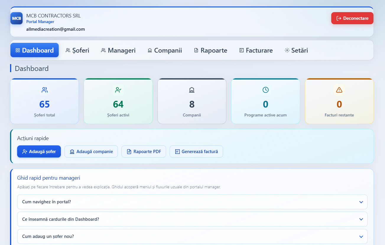 MCB Platformă Șoferi (Plugin WordPress)